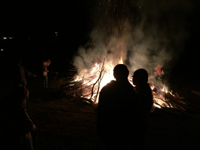 Friends watching the fire