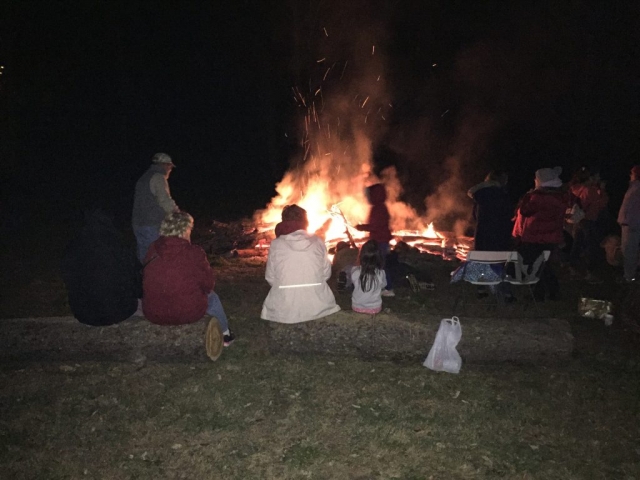 The fire burns down